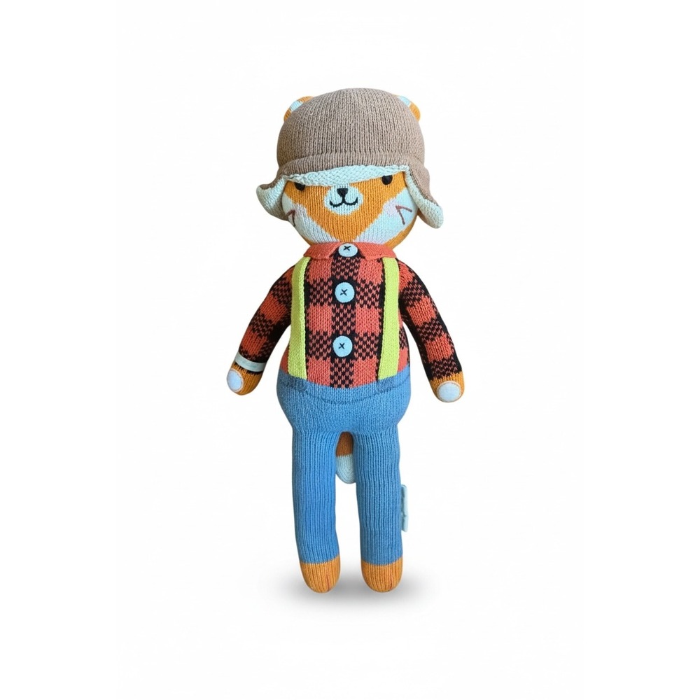 Cuddle + Kind | Quinn the Fox Plush 20" Orange Plaid Hand Knit Doll $98